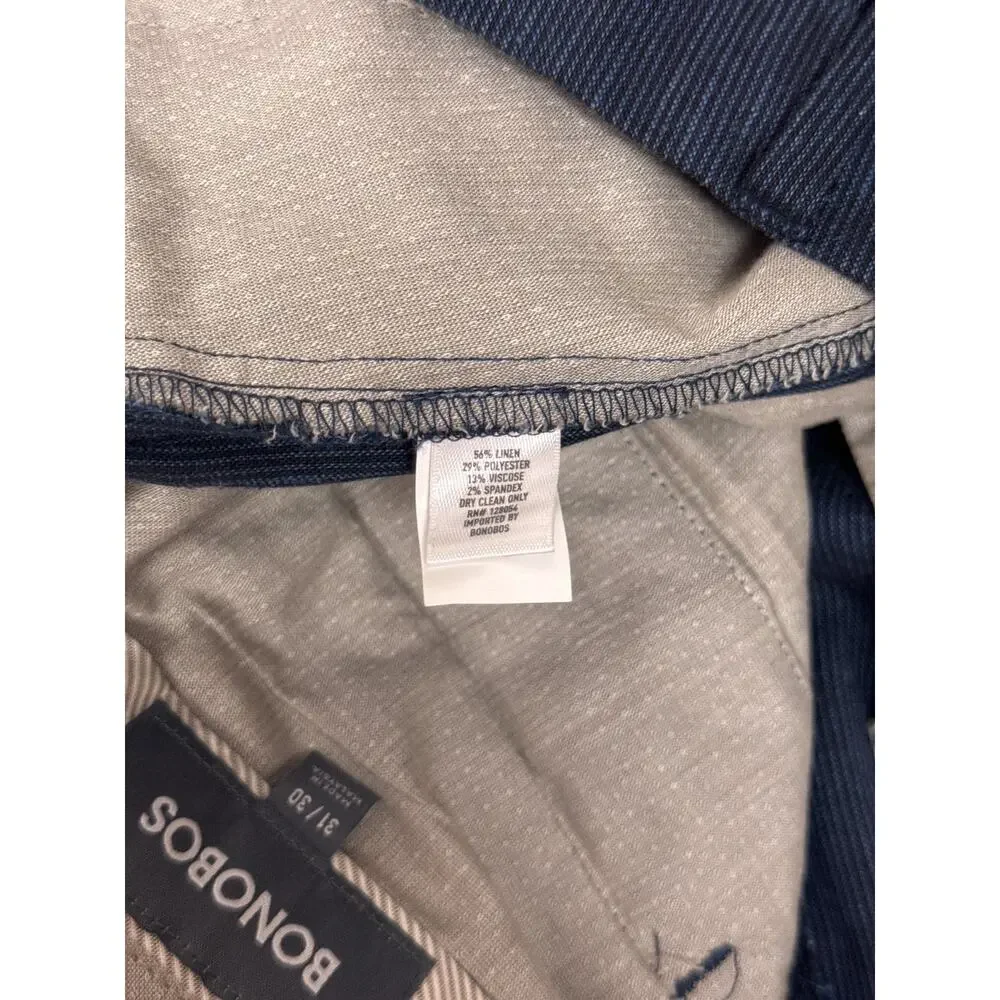Bonobos Pants 31 / 30 Mens Blue Striped Linen Blend Tapered Leg Trouser